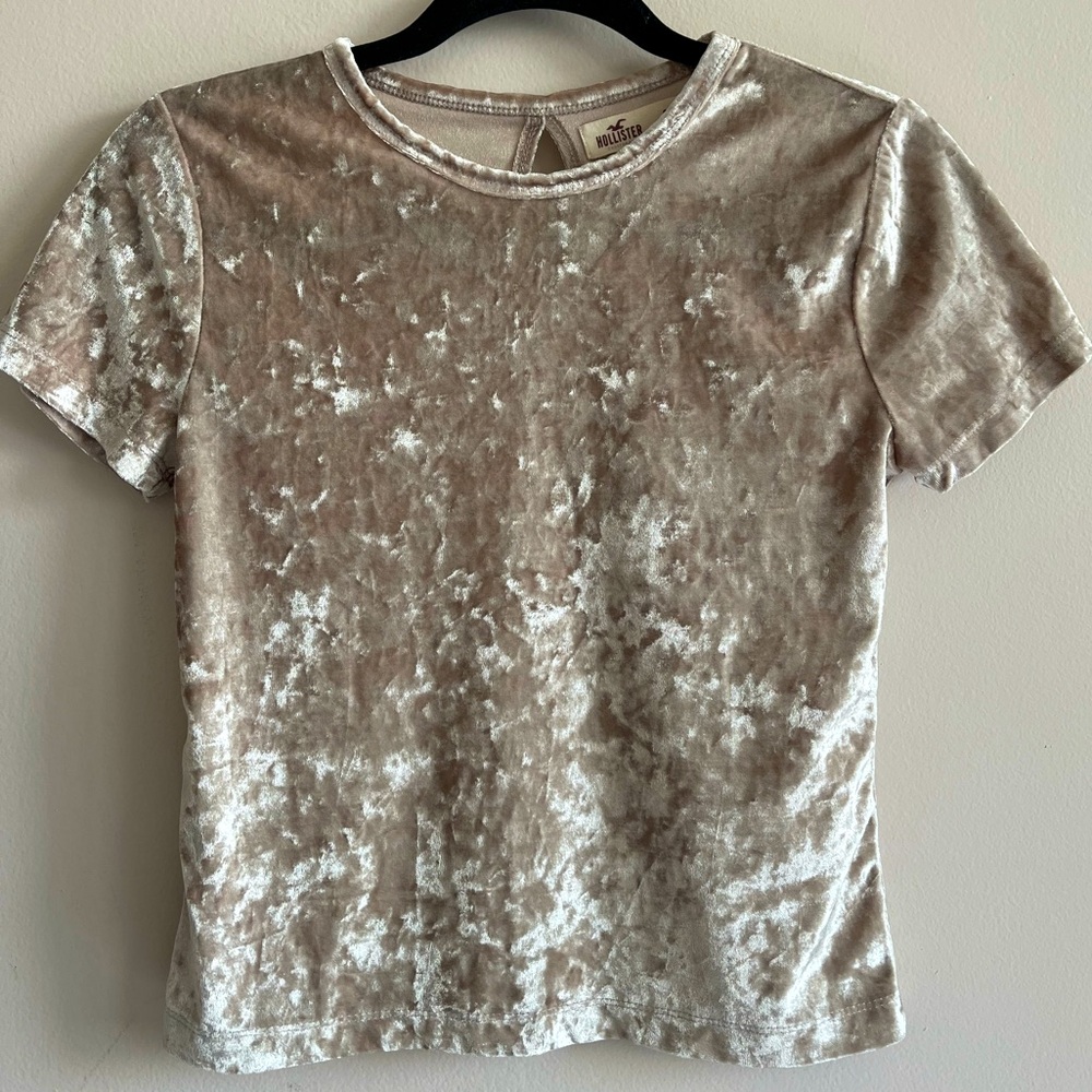 Hollister Gold Crushed Velvet Crop Tee